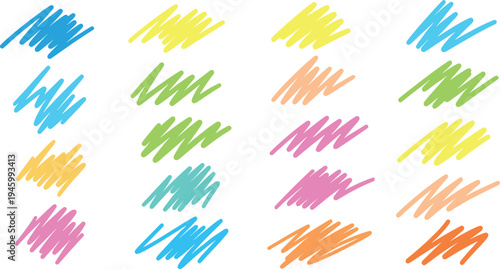 A colorful array of scribble lines on transparent background