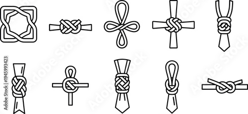 A collection of various tie knots on transparent background for business attire guidance
