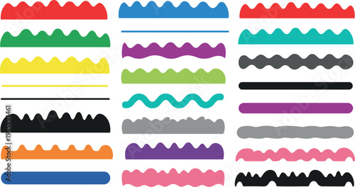 A collection of colorful wavy and straight lines on transparent background