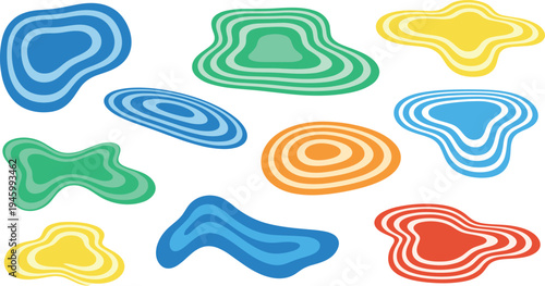 A colorful collection of abstract shapes on transparent background