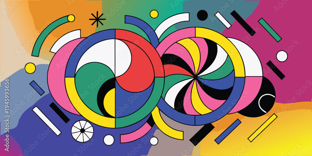 Fototapeta premium Abstract geometric shapes and circles with colorful background