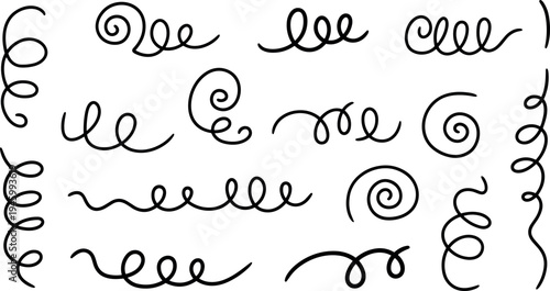 A collection of various black swirly line designs on transparent background