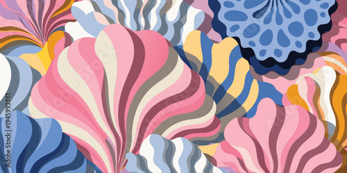 Abstract organic background with colorful wavy seashell shapes illustration
