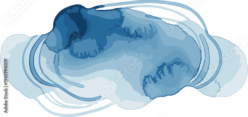 A blue watercolor cloud design element on transparent background