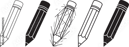 Shattering pencils vector illustration, flat design breaking graphite art