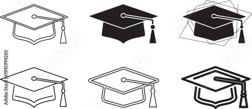 Graduation caps stack in various angles flat design vector illustration