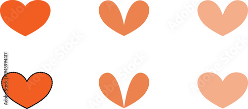 A group of orange hearts on a white background isolated on white background, illustration