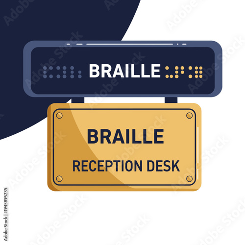 Inclusive Design Braille Reception Desk Sign Illustrating Accessibility And Communication For All