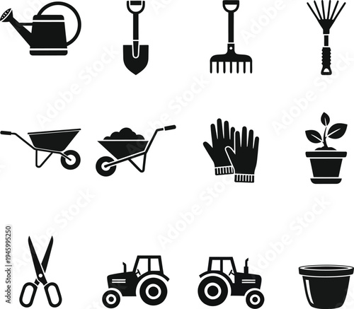 Gardening tools and equipment icons