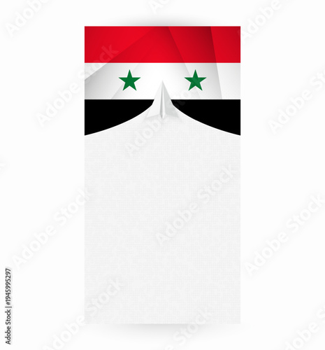 Travel to Syria, Stylish Travel Banner with Flag and Paper Airplane.