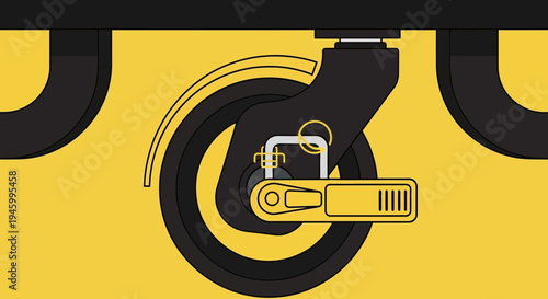 Industrial Cart Wheel Detail Against A Bright Yellow Background Simple Illustration