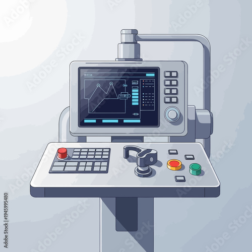 Industrial Control Panel with Touchscreen and Interface Displaying Data And Controls