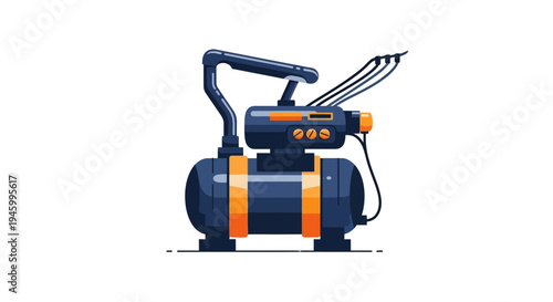 Industrial Vector Illustration Of Air Compressor Equipment, Detailed And Clean Design