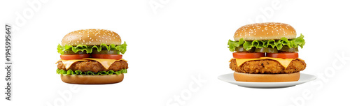 Crispy Chicken Burger with Tomato - Isolated on transparent background