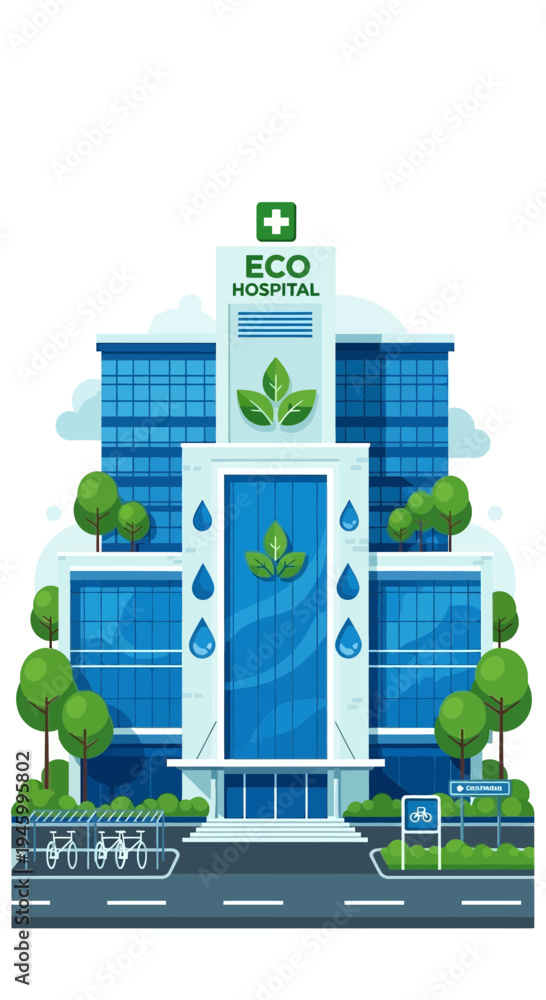 Fototapeta premium Innovative And Sustainable Eco-Friendly Hospital Building With Green Energy Infrastructure