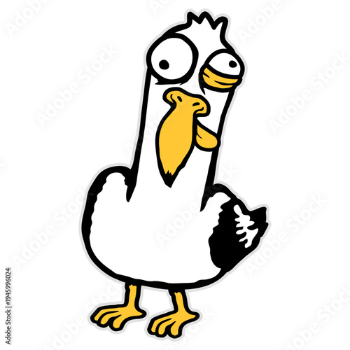 A totally unhinged seagull pulling a wild grimace with crossed eyes and pure madness in its stare. Hilarious and chaotic – perfect for bird lovers, beach fans and anyone who loves quirky humor.