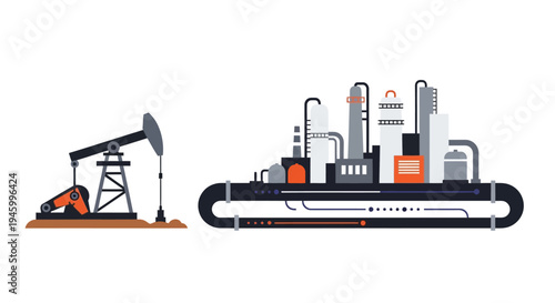 Oil Pump Jack and Refinery Industrial Complex