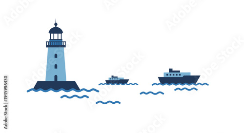 Lighthouse guiding ships on the sea, navigation, safety, maritime, water transport