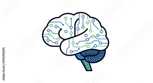 Digital Brain Circuit Board Icon - AI and Technology Concept