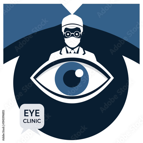 Innovative Eye Care Clinic Icon Featuring an Ophthalmologist and Human Eye for Vision Health