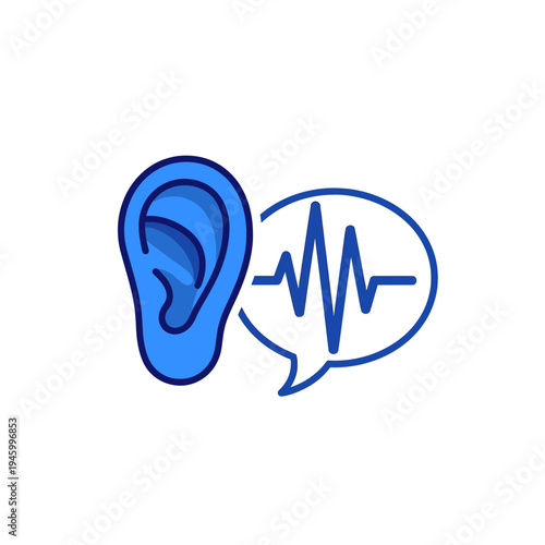 Innovative Graphic Depicting an Ear with Sound Wave Representation in a Speech Bubble