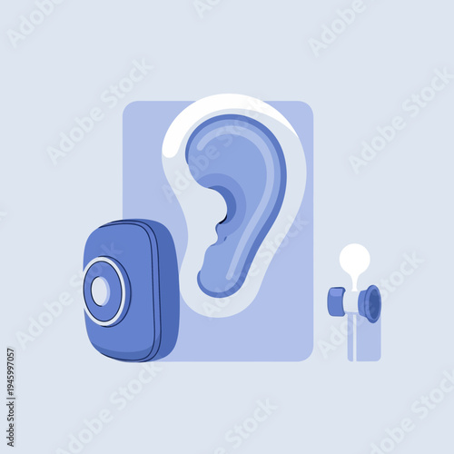 Innovative Graphic Depiction of Hearing Enhancement Technology and Ear Anatomy Illustration