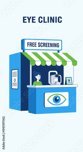 Innovative Eye Clinic Illustration Showcasing Free Screening Services and Modern Eye Care