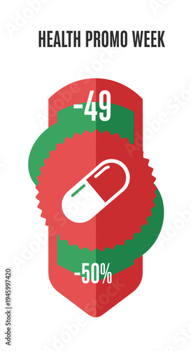 Innovative Health Promo Week Design Featuring Pill Icon and Special Percentage Discounts
