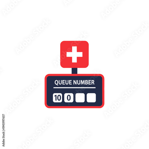 Innovative Healthcare Queue System Displaying Patient Number and Medical Symbol on White Background