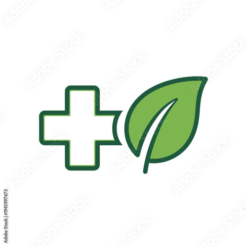 Innovative Healthcare Symbol: Combining Cross and Leaf for Holistic Wellness and Natural Remedies