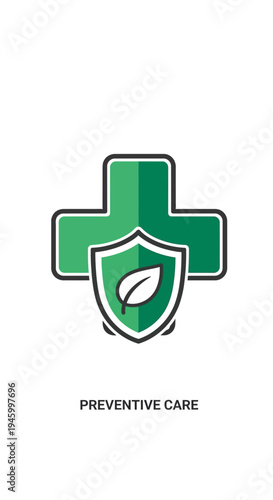 Innovative Healthcare Symbol: Green Cross Emblem with Leaf, Representing Preventive Medicine and