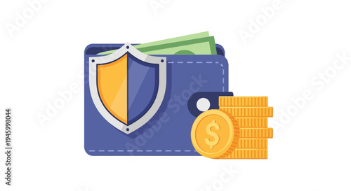 Secure Wallet with Money, Coins, and Protection Shield Icon