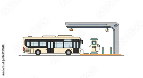 Bus refueling at a modern gas station, urban transportation concept