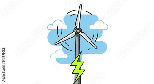 Wind Turbine Generating Clean Energy with Lightning Bolt Symbol