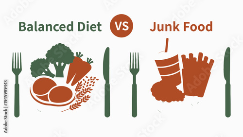 Balanced Diet Versus Junk Food Choice vector illustration