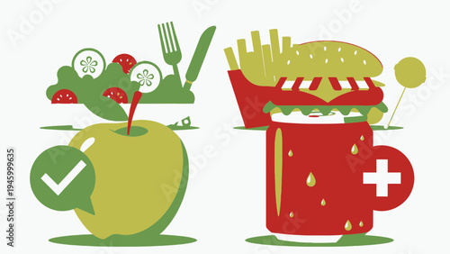Healthy Choice Versus Unhealthy Food Comparison vector illustration