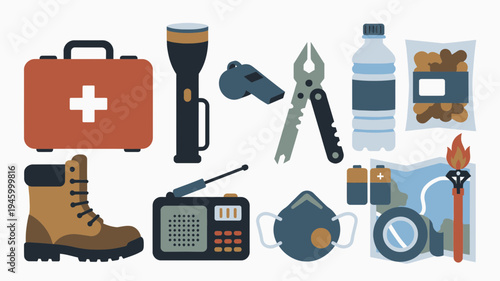Emergency Preparedness Kit Essentials Collection vector illustration