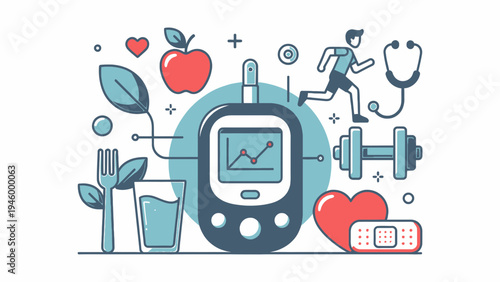 Diabetes Management And Healthy Lifestyle Concept vector illustration