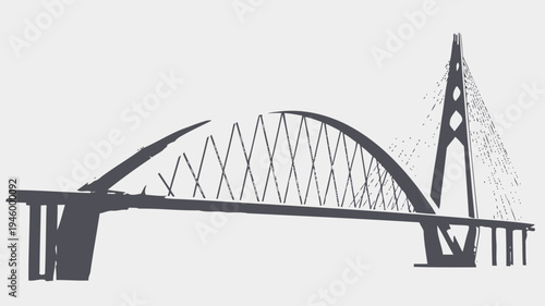 Modern Cable-Stayed Bridge Silhouette vector illustration