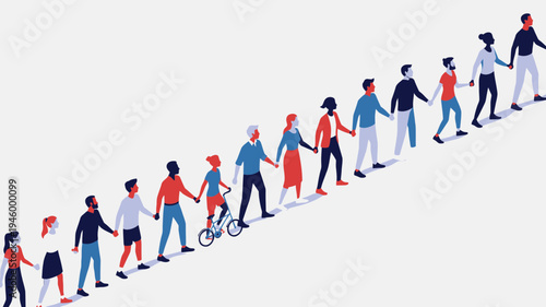 Diverse Group Of People Holding Hands In A Line vector illustration