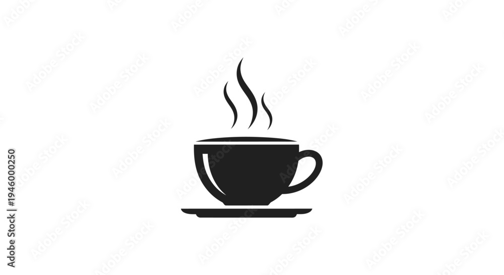 Obraz premium Black steaming coffee cup icon on white background, simple vector illustration