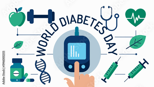 World Diabetes Day Awareness Graphic with Medical Icons vector illustration