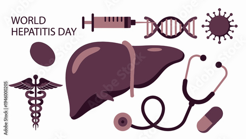 World Hepatitis Day Medical Icons and Liver Symbol vector illustration
