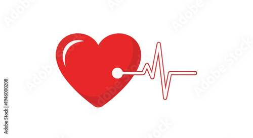 Red Heart with EKG Line - Cardiology, Healthcare, Vital Signs