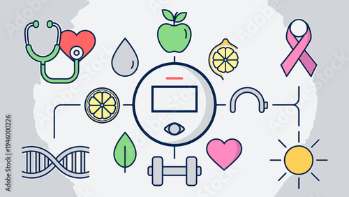 Healthy Lifestyle and Diabetes Management Icons vector illustration