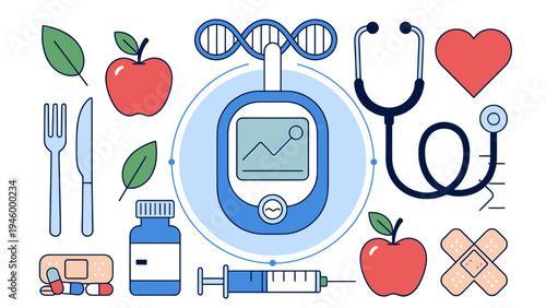 Diabetes Management And Healthcare Icons vector illustration