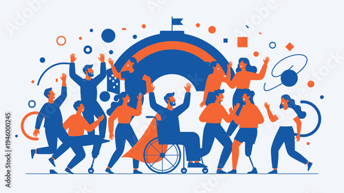 Diverse Group Celebrating Success Together vector illustration