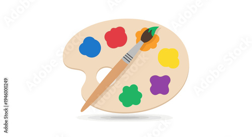 Artist Paint Palette with Brush and Colorful Swatches - Creative Art Concept
