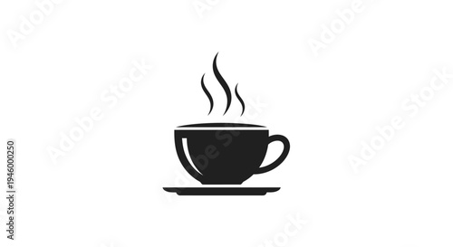 Black steaming coffee cup icon on white background, simple vector illustration