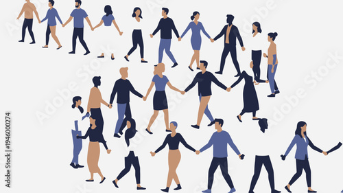 Diverse Group Of People Holding Hands In A Flowing Line vector illustration